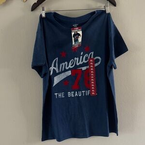 Mighty Fine Navy Graphic Tee with Red Stars and White Script